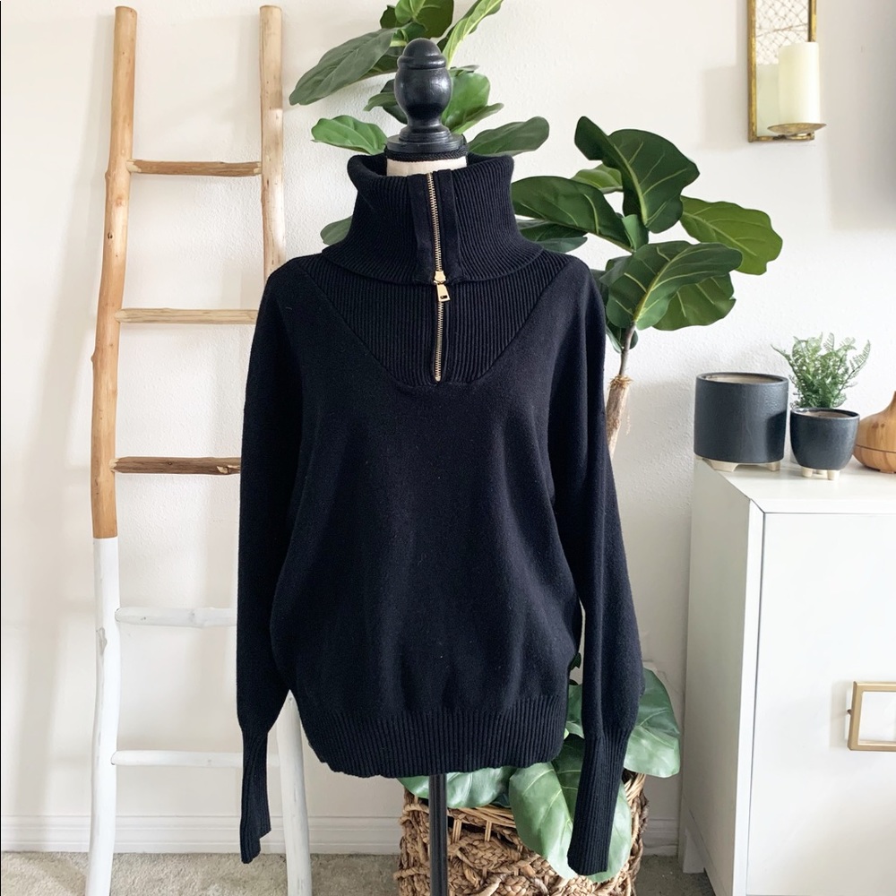 Zara Quarter Zip High Neck Ribbed Sweater